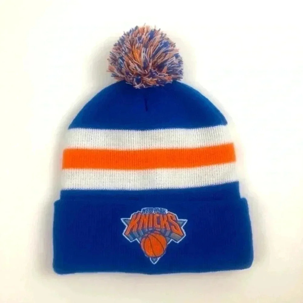 Nicks Blue/Orange/White Cuffed Pom Knit Cap/Beanie - Picture 1 of 5